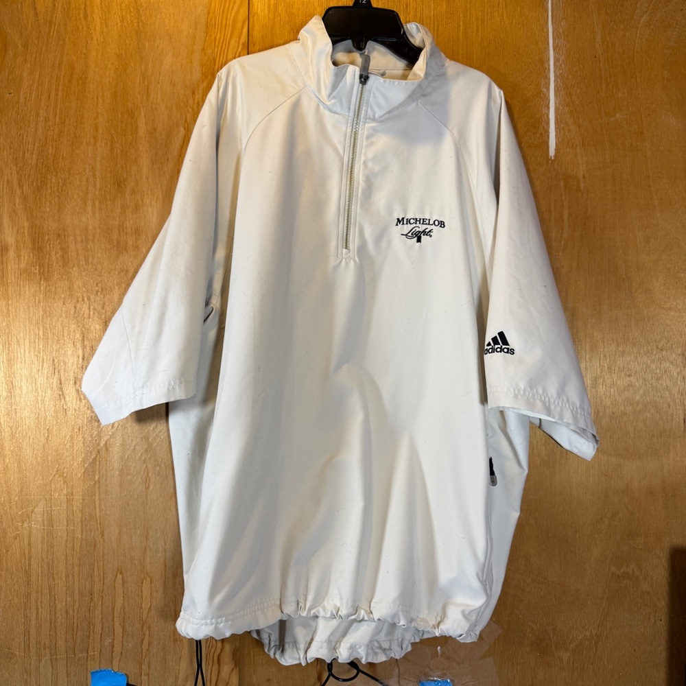 Adidas Vintage White Short Sleeve Zip Up Windbreaker Michelob Light Y2K Size L